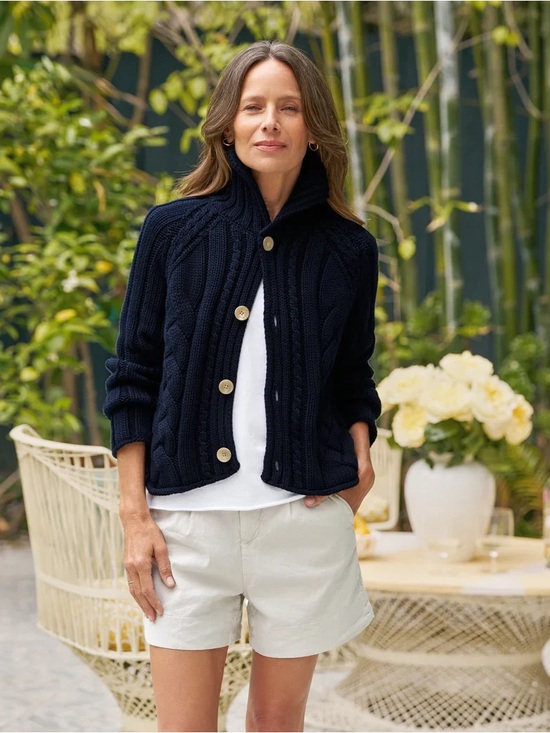 Frank & Eileen Sweaters - $598 Frank & Eileen Cable Knit Cotswold horn Button Cardigan in navy Blue